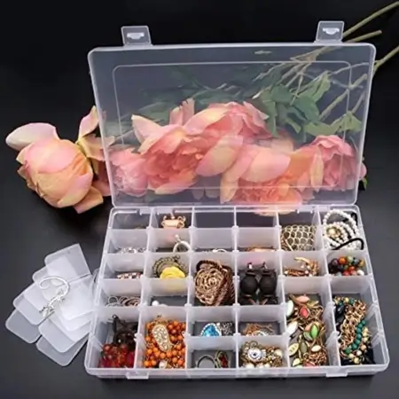 36 Grids Clear Plastic Organizer Jewelry Storage Box with Adjustable Dividers, Transparent Organizer Box (1pc) ( default, Standard ).
