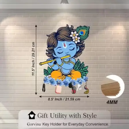 Premium Little Krishna Combo Wooden Wall Key Holder – Decorative Wall Mounted Organizer (Pack of 2) ( default, Standard )