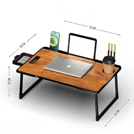 Foldable Wooden Mini Laptop Table for Bed, Study Table with Drawer, Tablet/Mobile Holder for Kids & Adults->> (Wood COTTED) ( default, Standard )