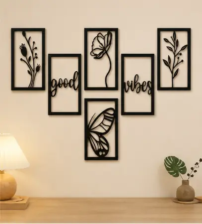Wooden Wall Decor Set (Pack of 6) | Modern MDF Wall Hanging Art for Living Room, Bedroom & Home Decoration ( default, OS )